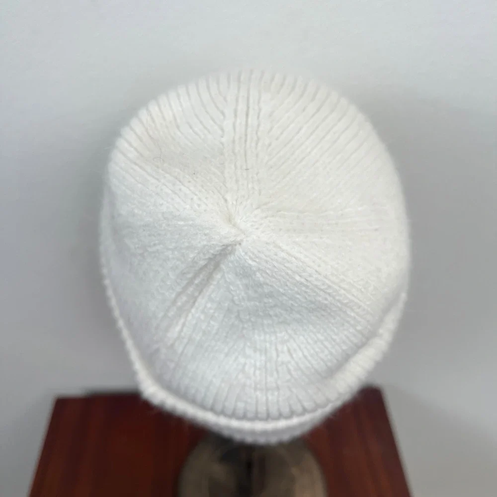 Miu Miu Cream White Ribbed Mohair Blend Beanie Logo Patch Made in Italy Hat
